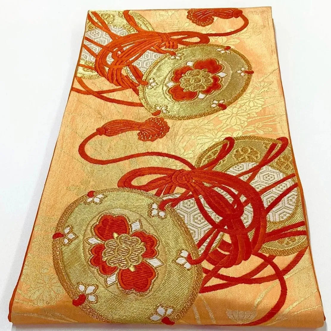 7298# Japanese Vintage Fukuro Obi Belt Kimono Fabric Silk Traditional Embroidery