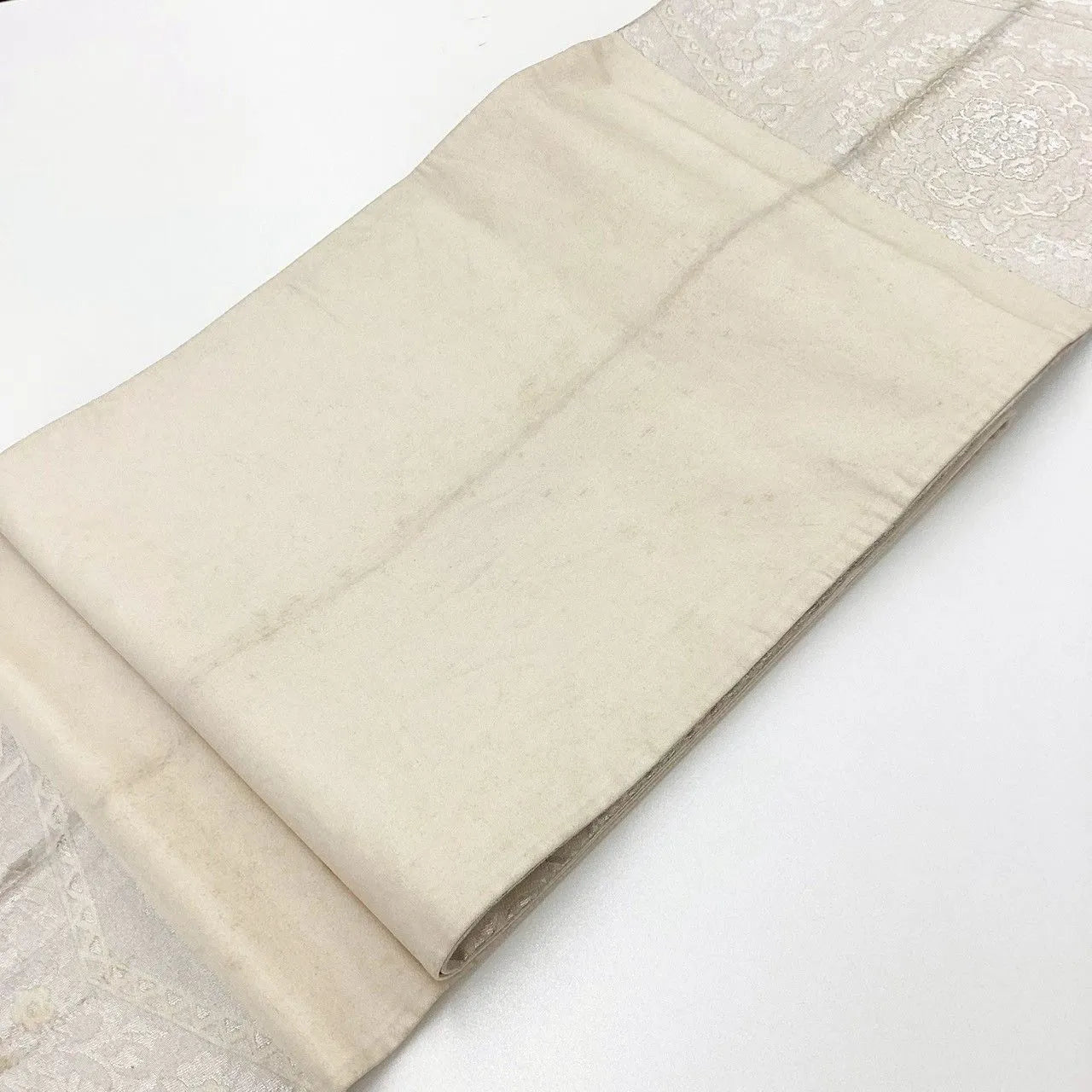 7302# Japanese Vintage Fukuro Obi Belt Kimono Fabric Silk Traditional Silver