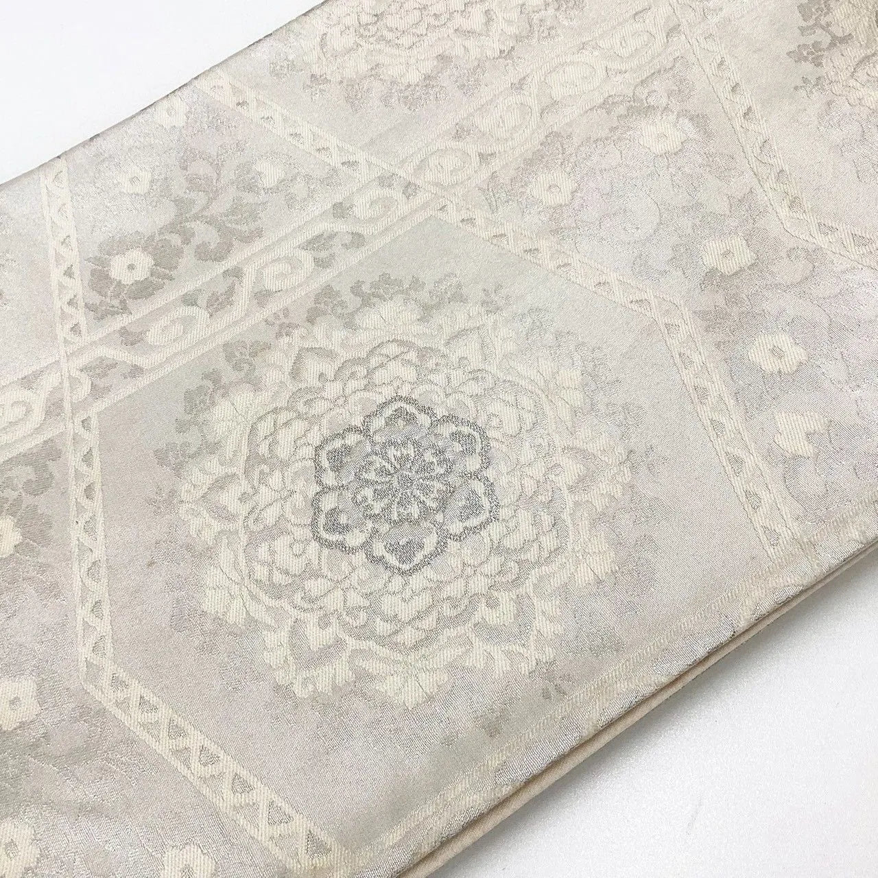 7302# Japanese Vintage Fukuro Obi Belt Kimono Fabric Silk Traditional Silver