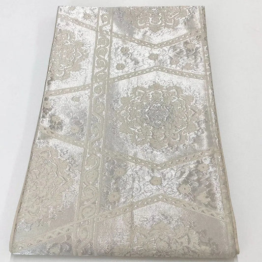 7302# Japanese Vintage Fukuro Obi Belt Kimono Fabric Silk Traditional Silver
