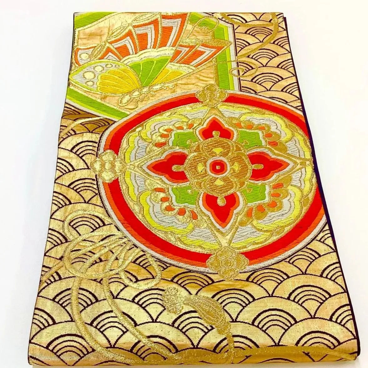 7306# Japanese Vintage Fukuro Obi Belt Kimono Fabric Silk Traditional