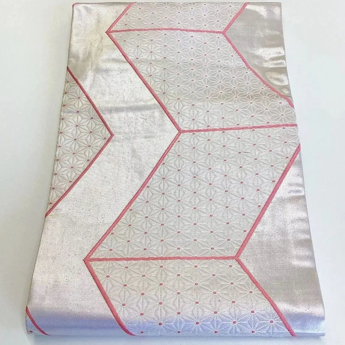 5685# Japanese Vintage Nagoya Obi Belt Kimono Fabric Silk Traditional Silver