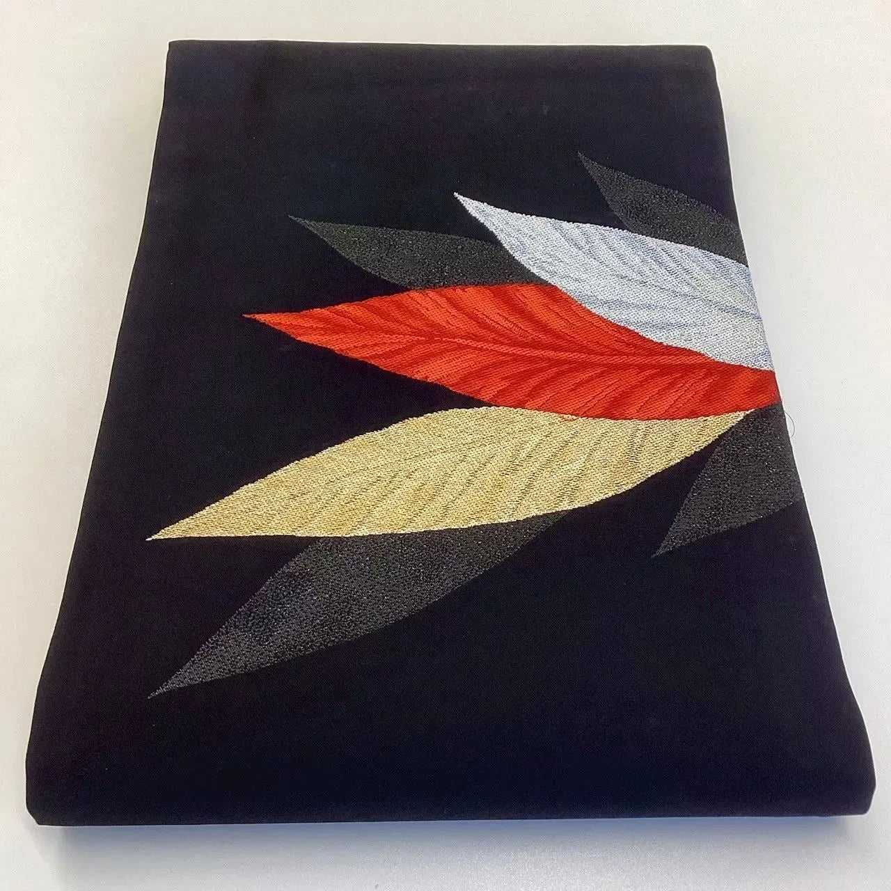 5666# Japanese Vintage Nagoya Obi Belt Kimono Fabric Silk Traditional Black