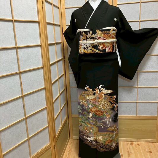 5814# Japanese Tomesode Kimono Vintage Womens Silk Fabric Robe Kimono only sold