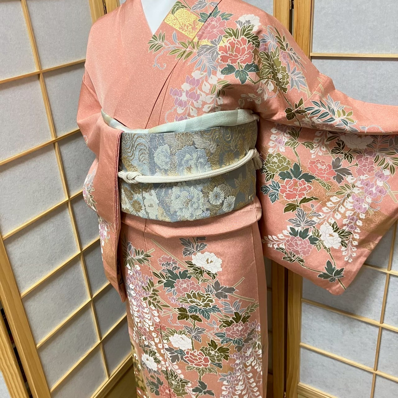 5810# Japanese Kimono Vintage Womens Silk Fabric Robe Kimono only sold Pink