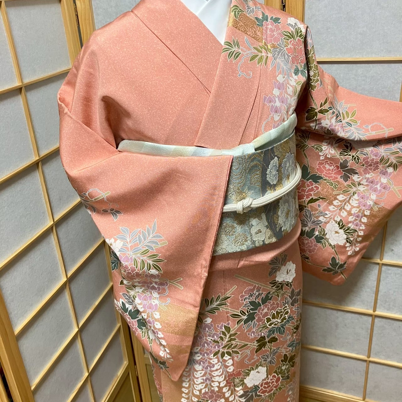 5810# Japanese Kimono Vintage Womens Silk Fabric Robe Kimono only sold Pink