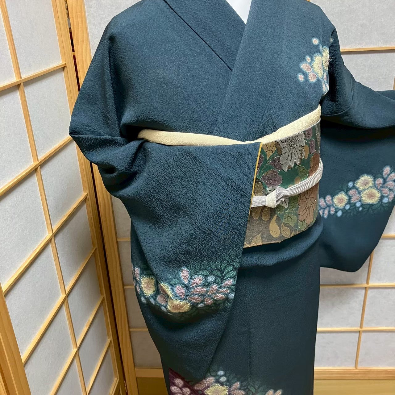 5818# Japanese Kimono Vintage Womens Silk Fabric Robe Kimono only sold