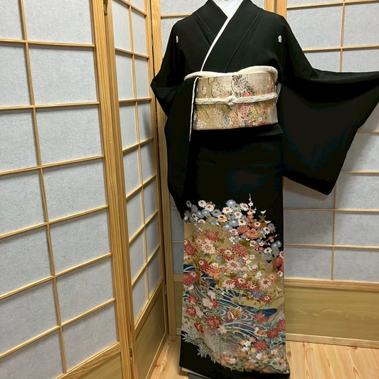 6113# Japanese Tomesode Kimono Vintage Womens Silk Fabric Robe Kimono only sold