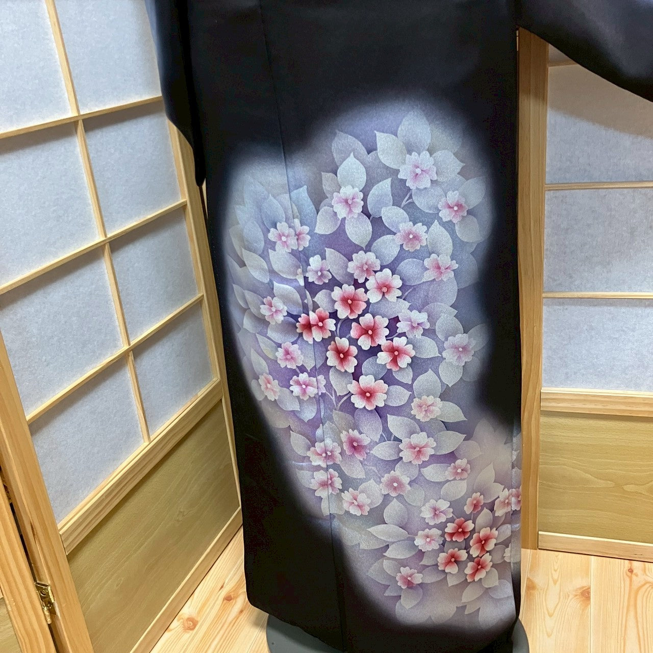 6129# Japanese Kimono Vintage Womens Silk Fabric Robe Kimono only sold Black