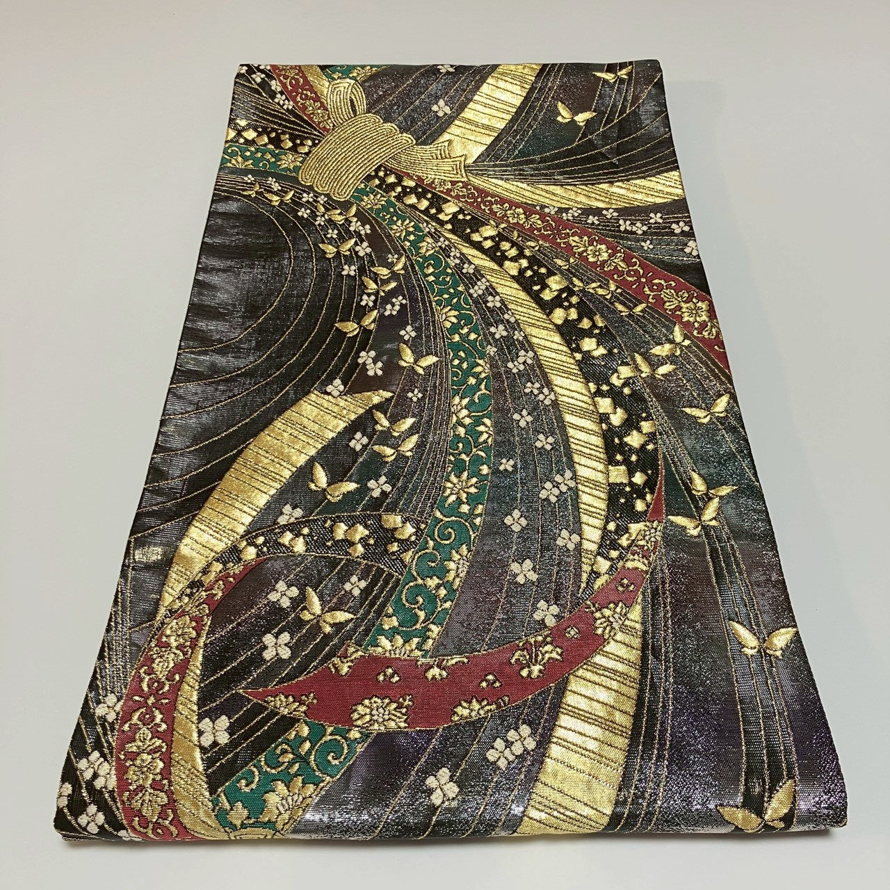 6132# Japanese Vintage Furisode Kimono Obi Obijime Obiage 4-Piece Set Silk Robe