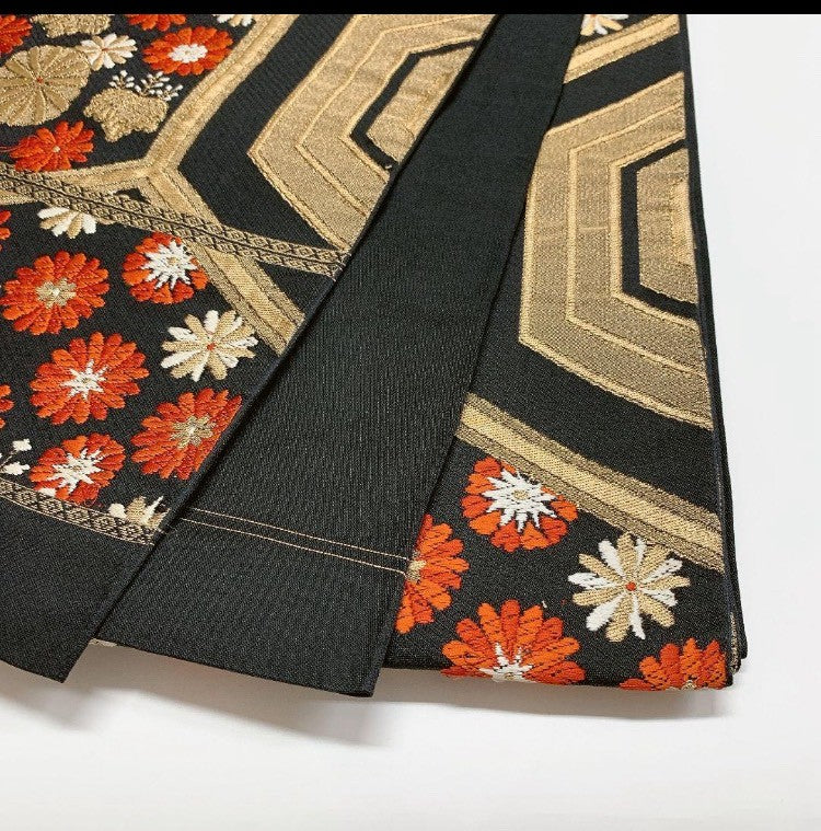 6140# Japanese Vintage Furisode Kimono Obi Obijime Obiage 4-Piece Set Silk Robe