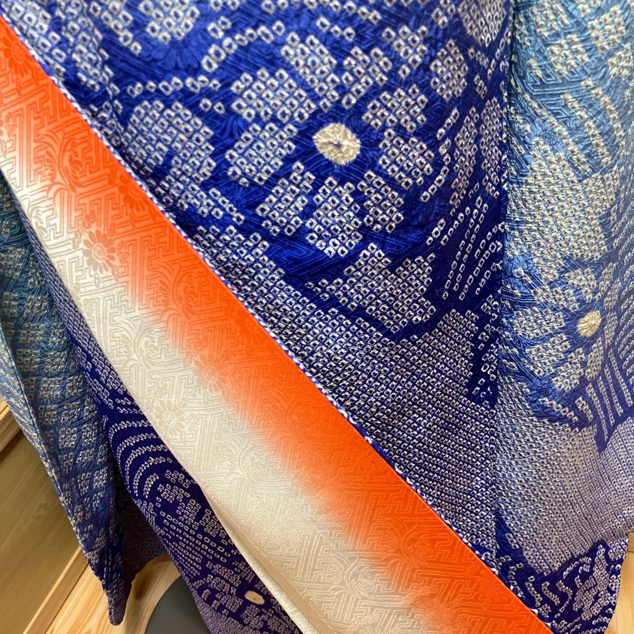 6141# Japanese Vintage Furisode Kimono Obi Obijime Obiage 4-Piece Set Silk Robe