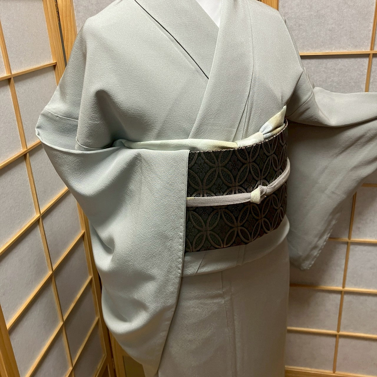 6172# Japanese Kimono Vintage Womens Silk Fabric Robe Kimono only sold Gray