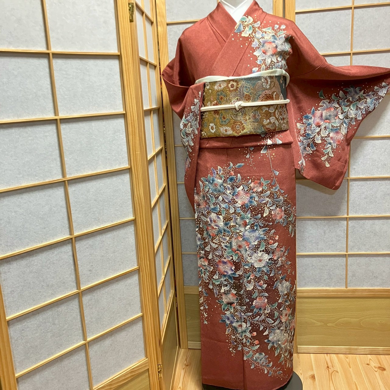 6143# Japanese Kimono Vintage Womens Silk Fabric Robe Kimono only sold Shiori