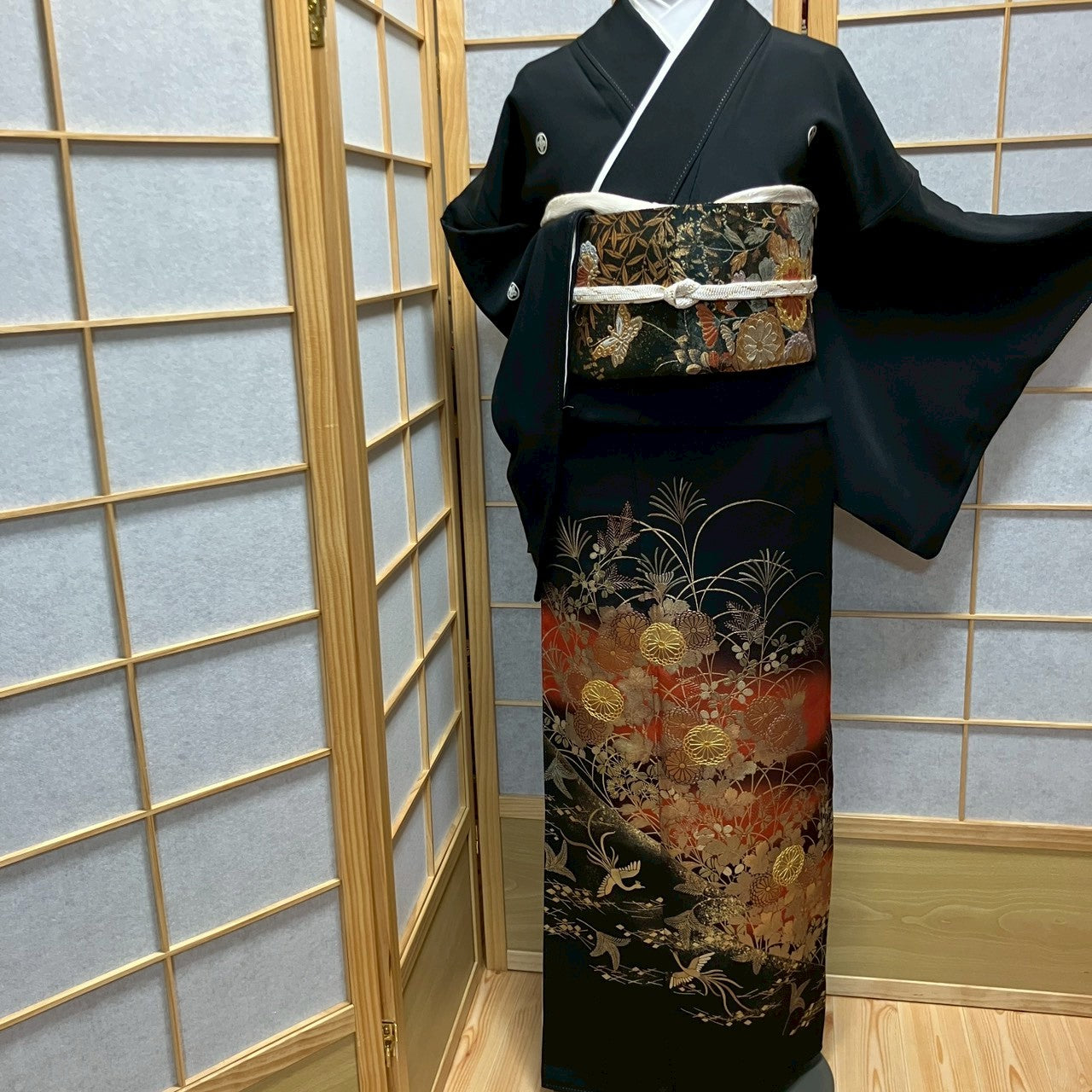 6173# Japanese Tomesode Kimono Vintage Womens Silk Fabric Robe Kimono only sold