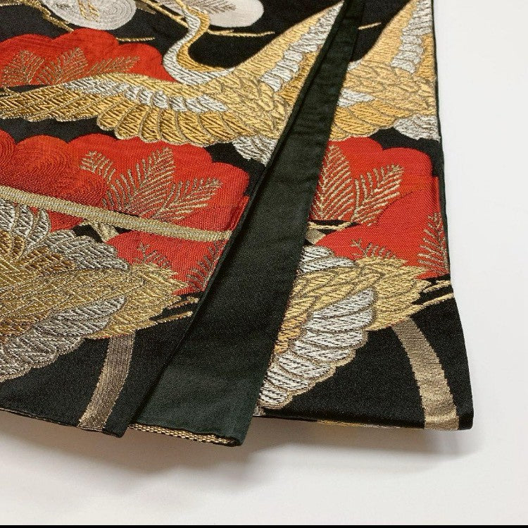 6145# Japanese Vintage Furisode Kimono Obi Obijime Obiage 4-Piece Set Silk Robe