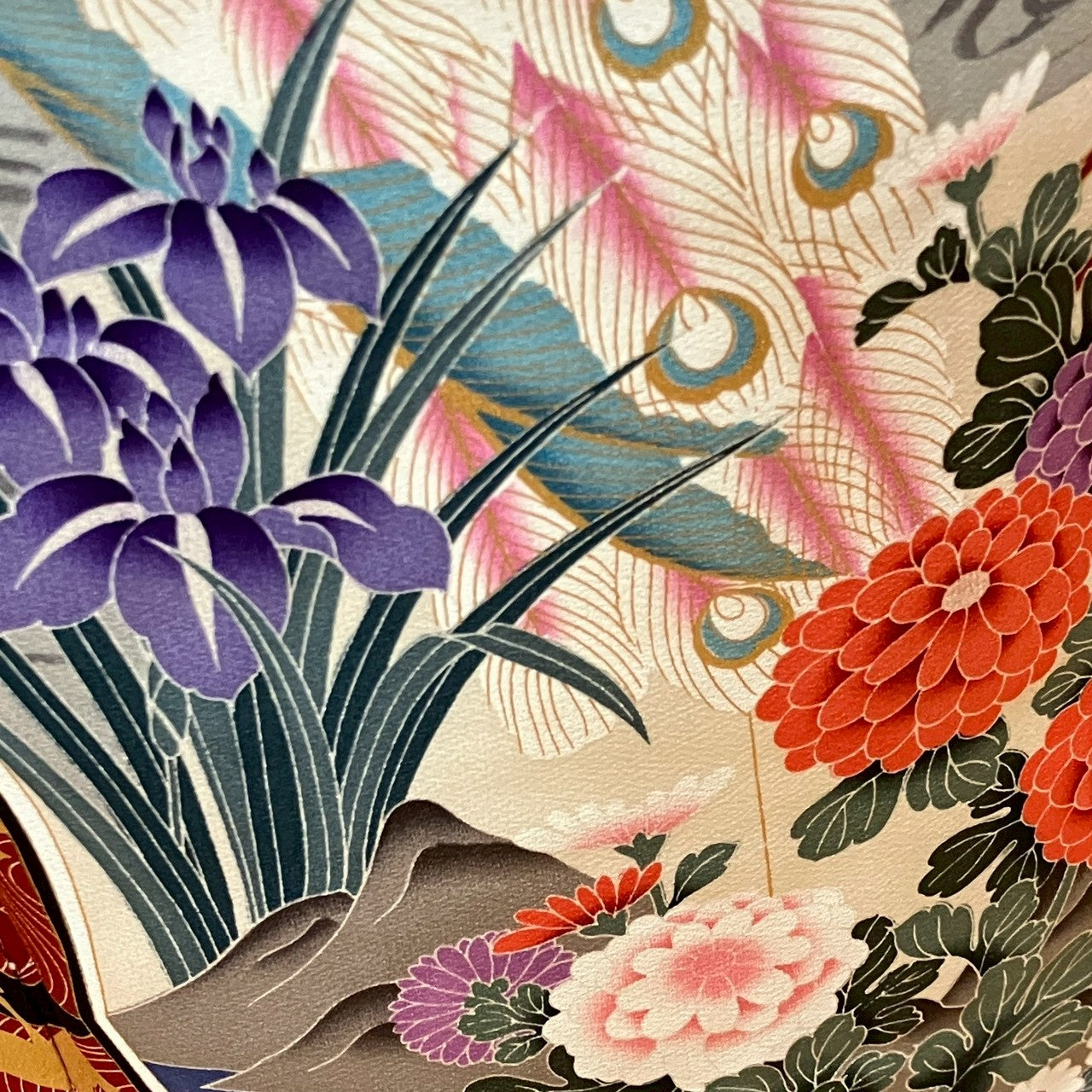 6145# Japanese Vintage Furisode Kimono Obi Obijime Obiage 4-Piece Set Silk Robe