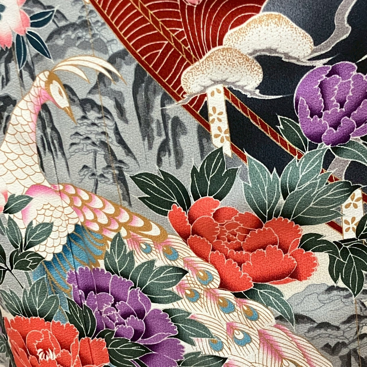 6145# Japanese Vintage Furisode Kimono Obi Obijime Obiage 4-Piece Set Silk Robe