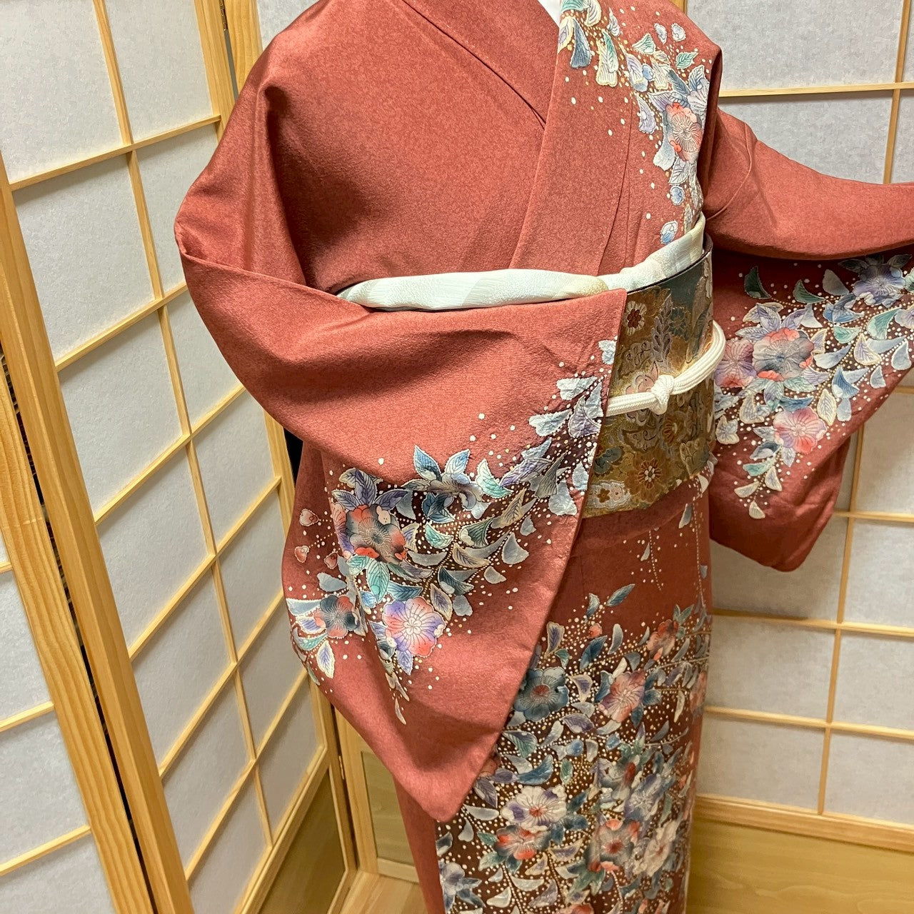 6143# Japanese Kimono Vintage Womens Silk Fabric Robe Kimono only sold Shiori