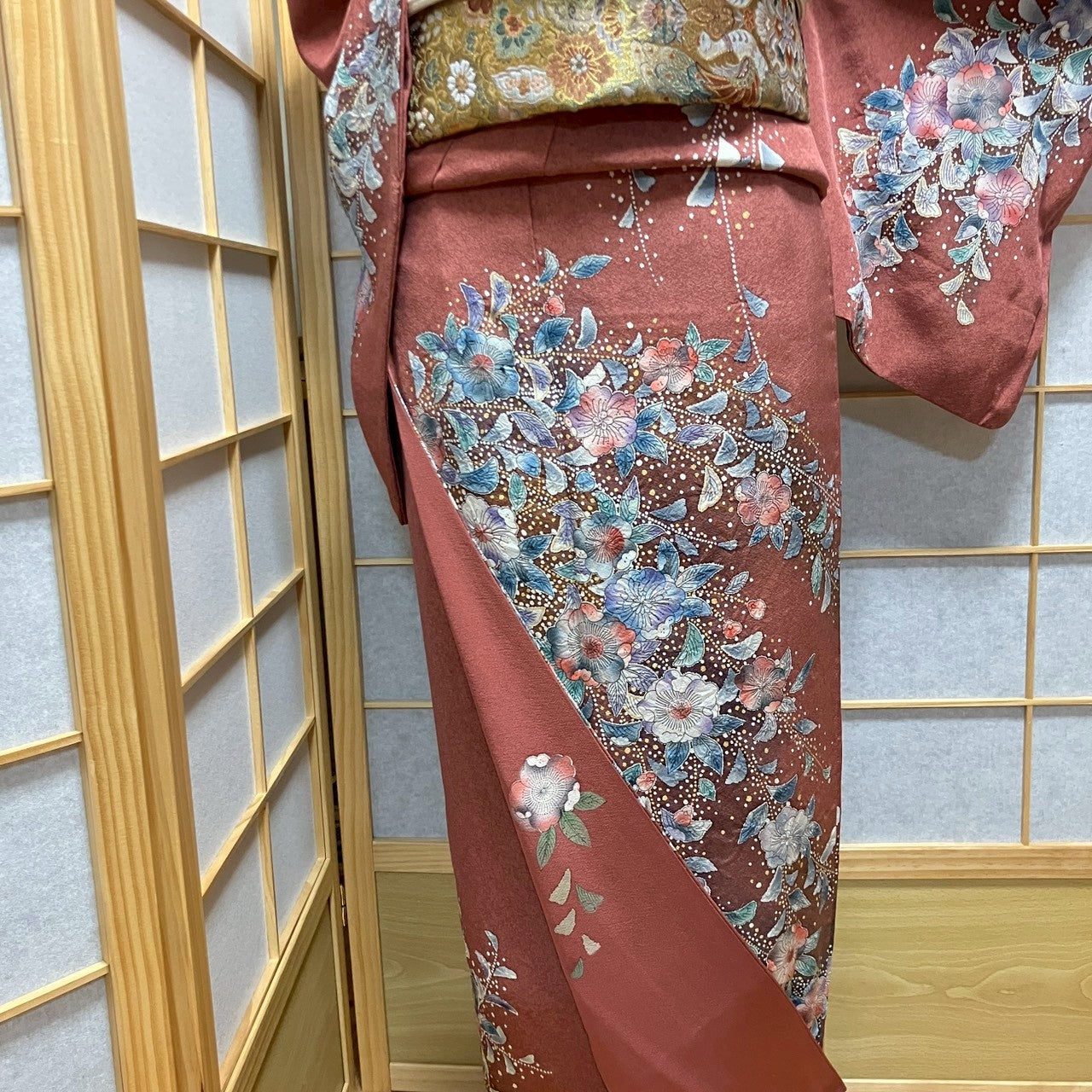 6143# Japanese Kimono Vintage Womens Silk Fabric Robe Kimono only sold Shiori
