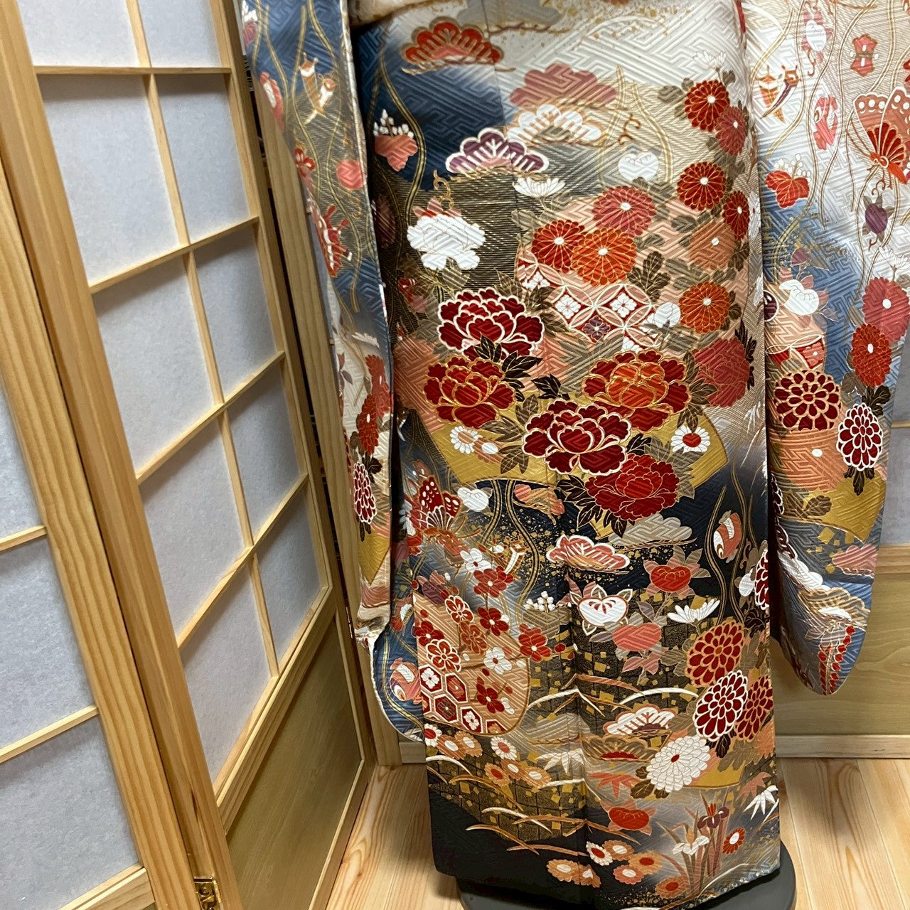 6169# Japanese Vintage Furisode Kimono Obi Obijime Obiage 4-Piece Set Silk Robe