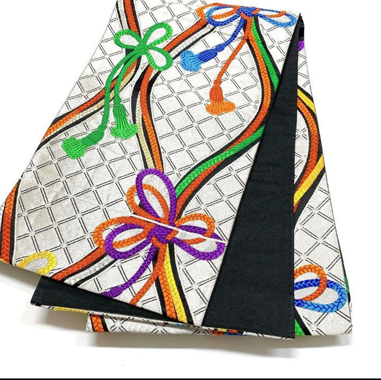 6170# Japanese Vintage Furisode Kimono Obi Obijime Obiage 4-Piece Set Silk Robe