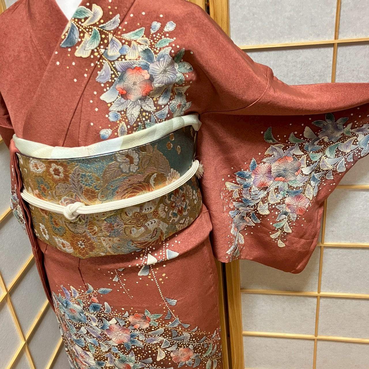 6143# Japanese Kimono Vintage Womens Silk Fabric Robe Kimono only sold Shiori