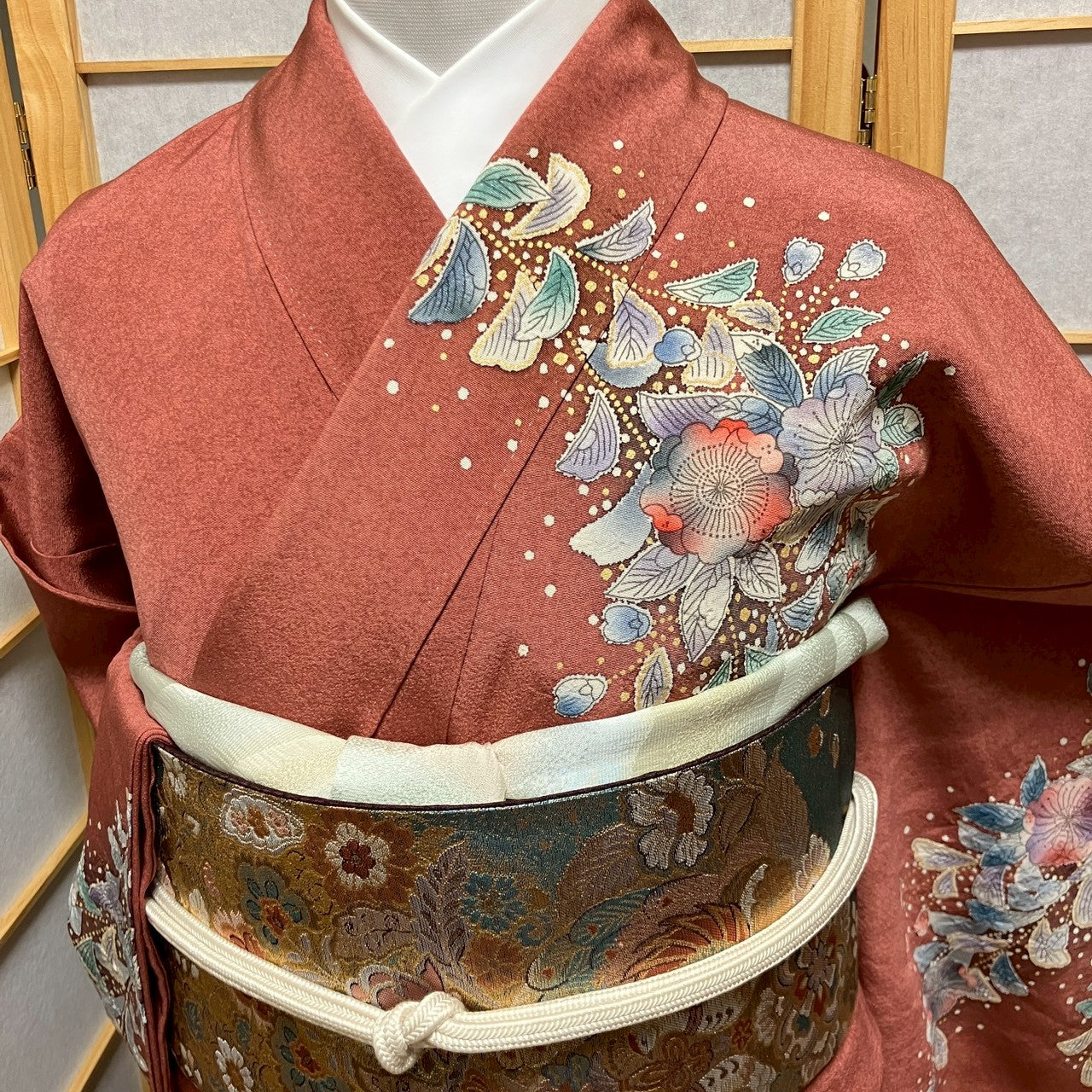 6143# Japanese Kimono Vintage Womens Silk Fabric Robe Kimono only sold Shiori