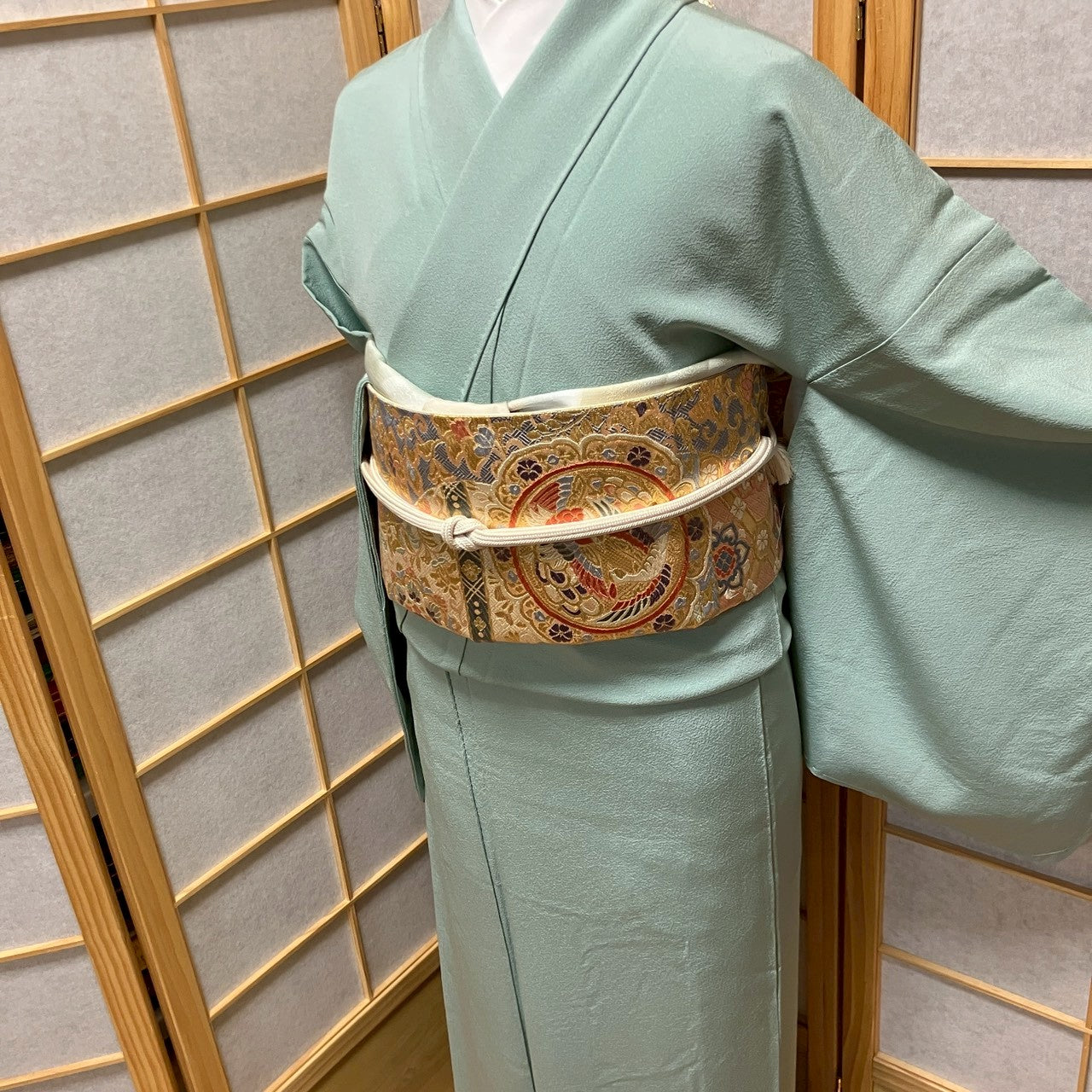 6433# Japanese Kimono Vintage Womens Silk Fabric Robe Kimono only sold Unused