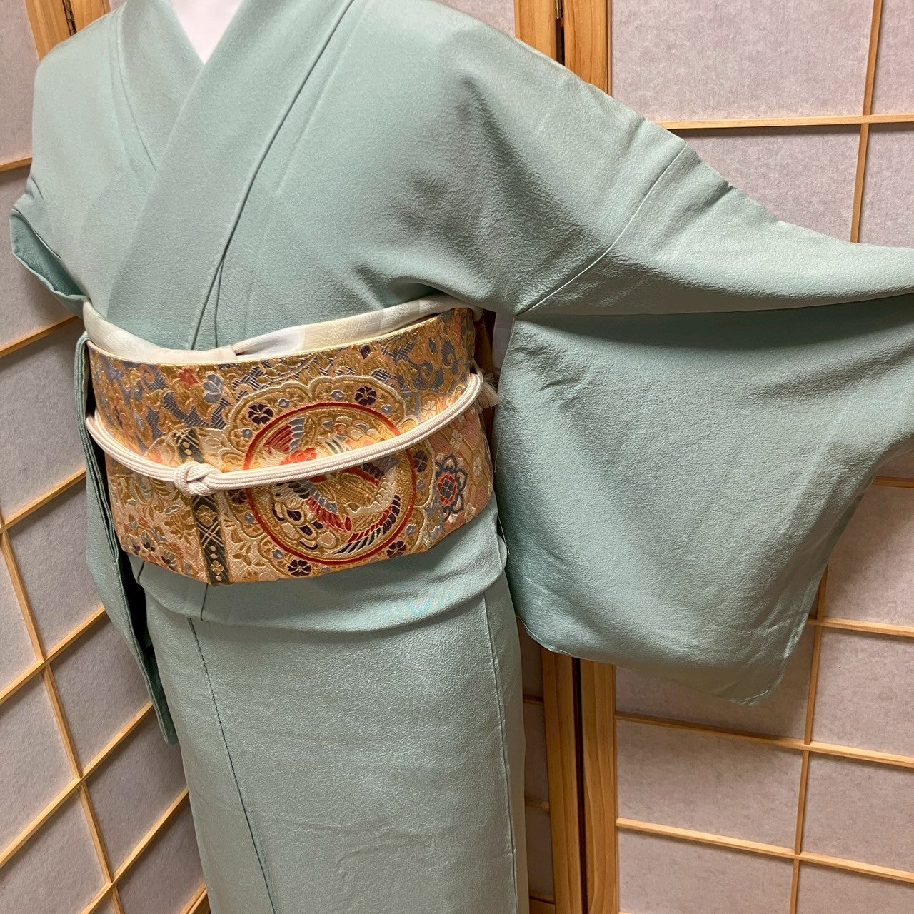 6433# Japanese Kimono Vintage Womens Silk Fabric Robe Kimono only sold Unused