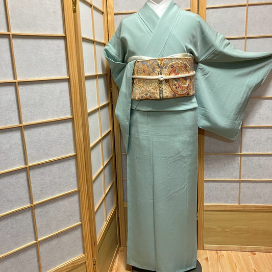 6433# Japanese Kimono Vintage Womens Silk Fabric Robe Kimono only sold Unused