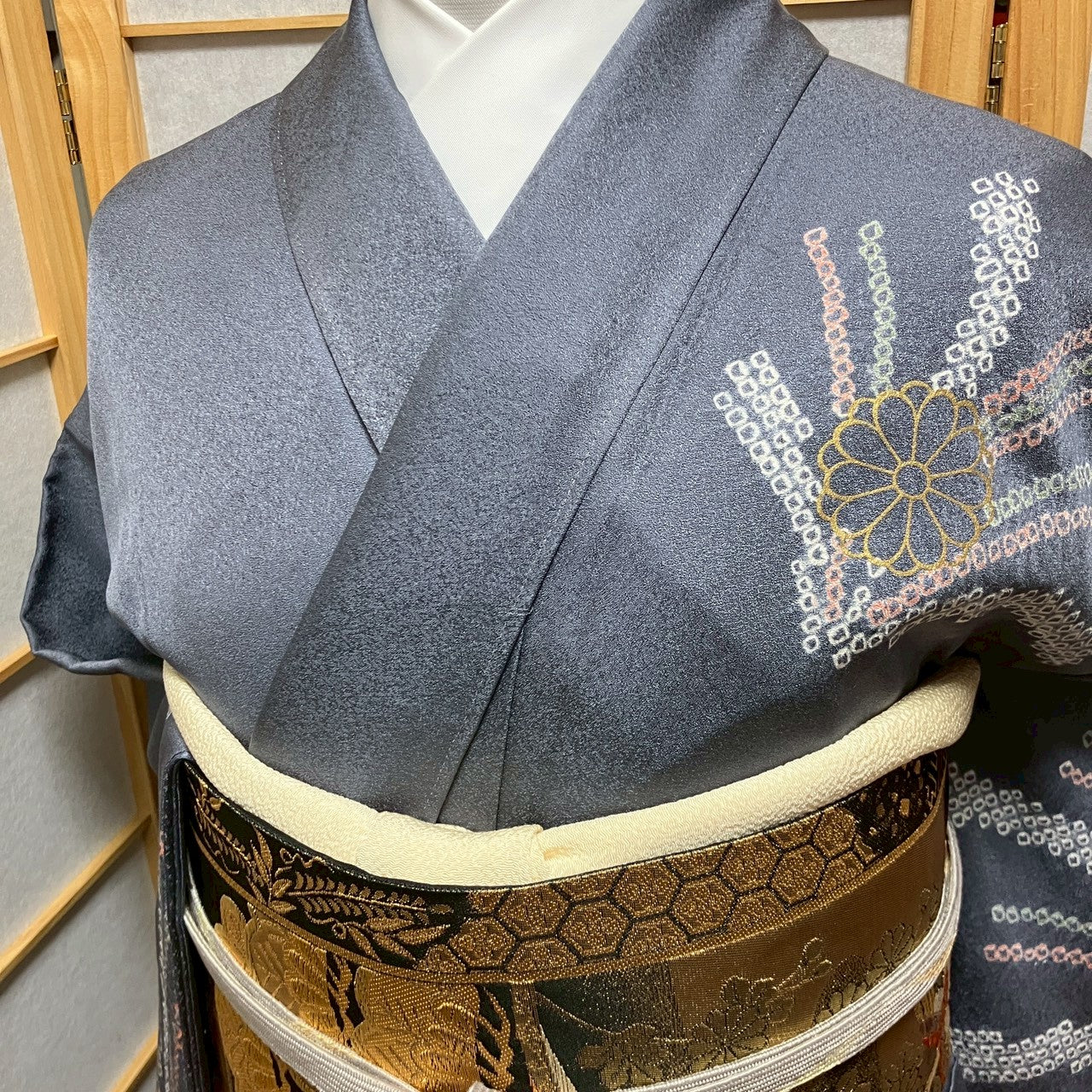 6438# Japanese Kimono Vintage Womens Silk Fabric Robe Kimono only sold Shibori