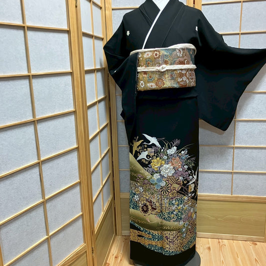 6439# Japanese Tomesode Kimono Vintage Womens Silk Fabric Robe Kimono only sold