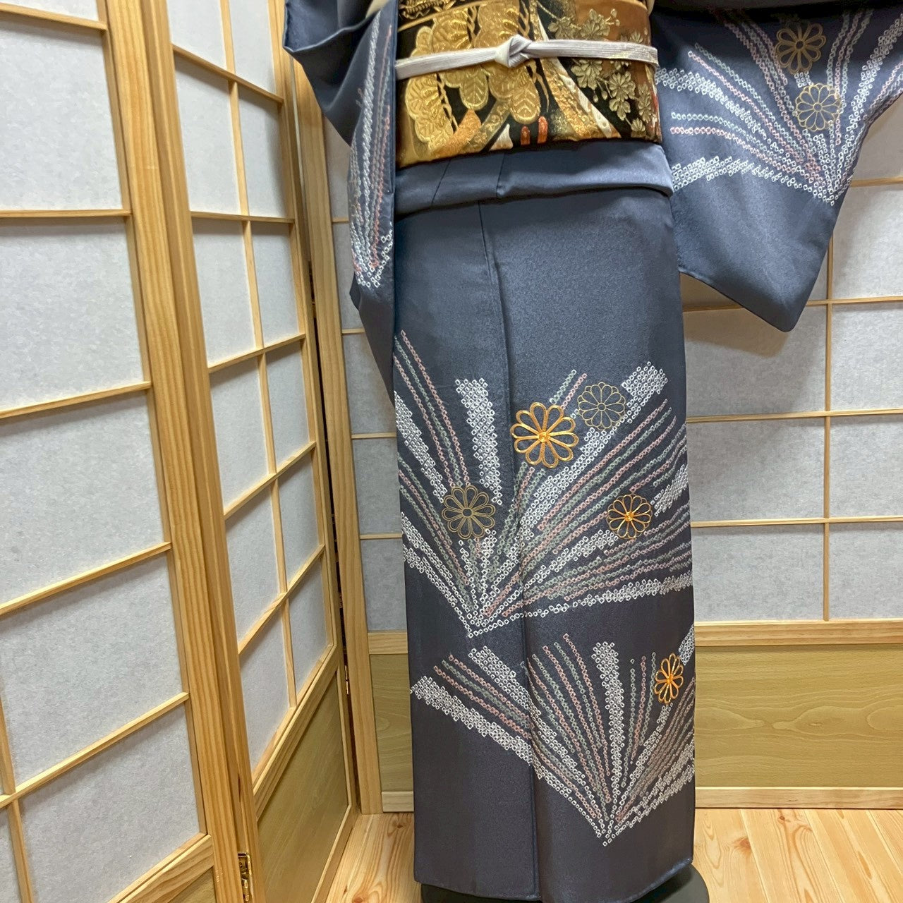 6438# Japanese Kimono Vintage Womens Silk Fabric Robe Kimono only sold Shibori