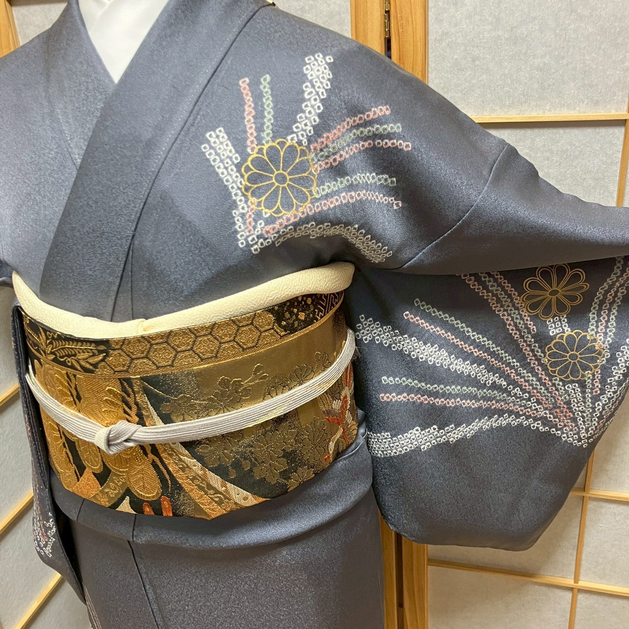 6438# Japanese Kimono Vintage Womens Silk Fabric Robe Kimono only sold Shibori