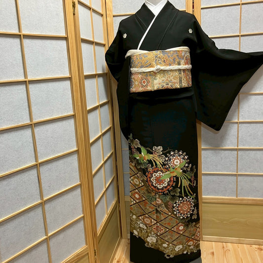 6451# Japanese Tomesode Kimono Vintage Womens Silk Fabric Robe Kimono only sold