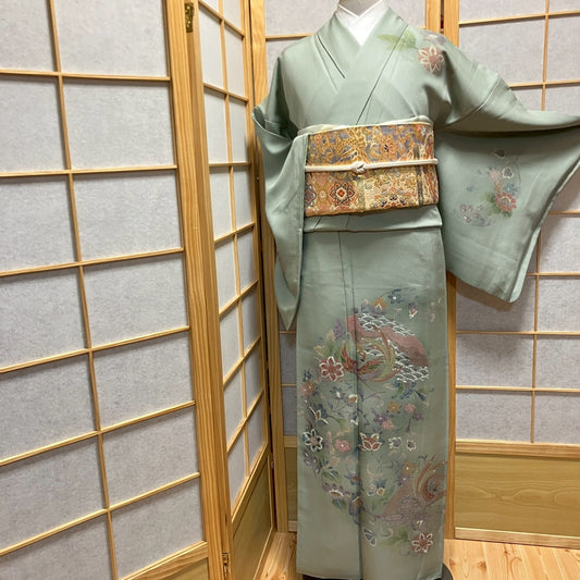 6446# Japanese Kimono Vintage Womens Silk Fabric Robe Kimono only sold