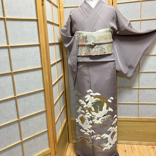 6447# Japanese Tomesode Kimono Vintage Womens Silk Fabric Robe Kimono only sold