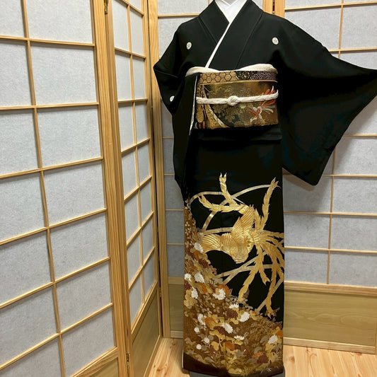 6448# Japanese Tomesode Kimono Vintage Womens Silk Fabric Robe Kimono only sold