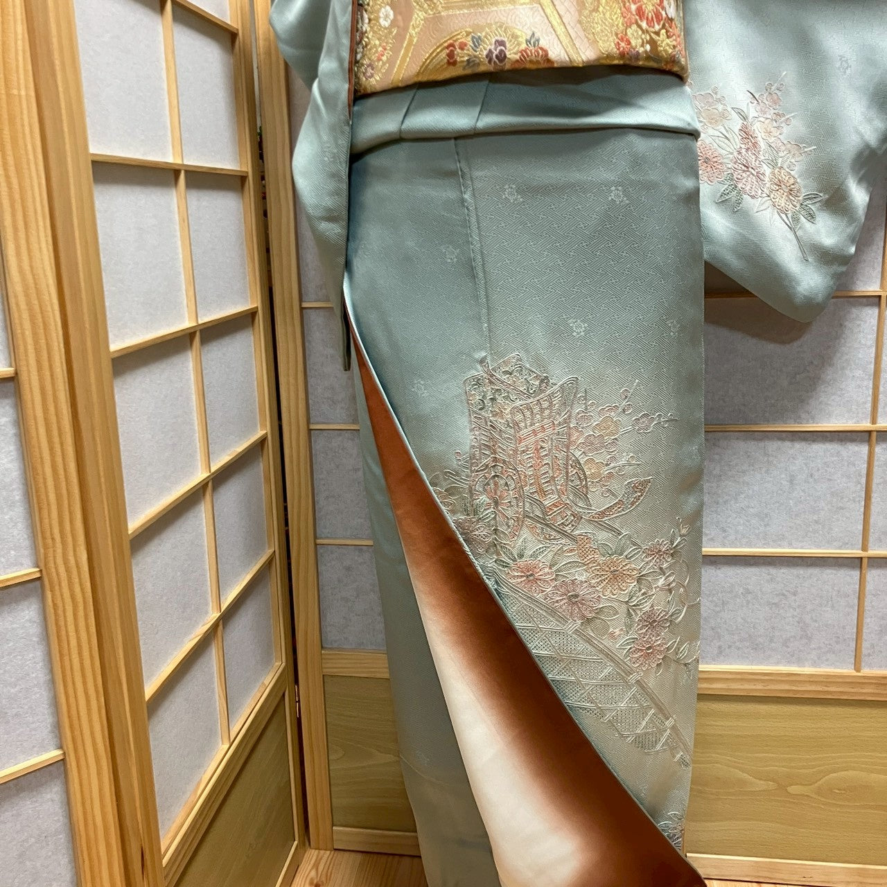 6462# Japanese Kimono Vintage Womens Silk Fabric Robe Kimono only sold Embroidery