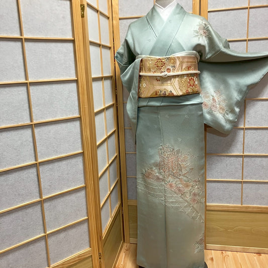 6462# Japanese Kimono Vintage Womens Silk Fabric Robe Kimono only sold Embroidery