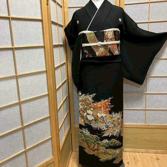 6477# Japanese Tomesode Kimono Vintage Womens Silk Fabric Robe Kimono only sold