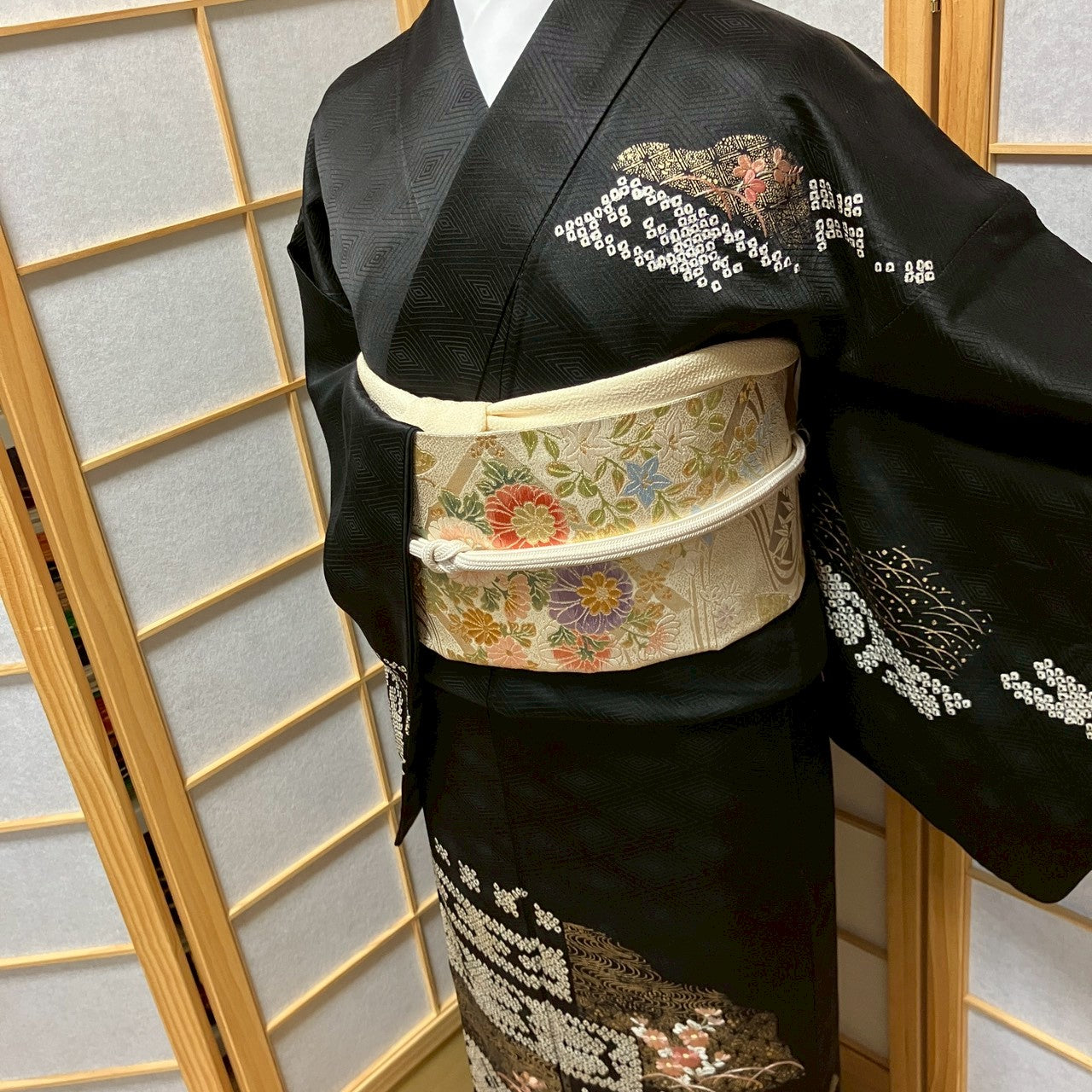 6453# Japanese Kimono Vintage Womens Silk Fabric Robe Kimono only sold Shibori