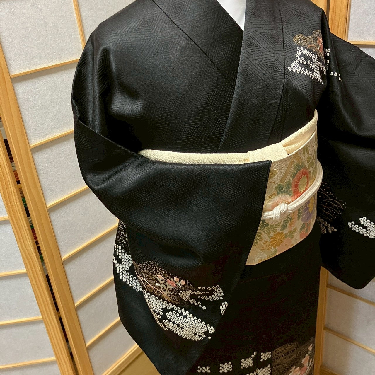 6453# Japanese Kimono Vintage Womens Silk Fabric Robe Kimono only sold Shibori
