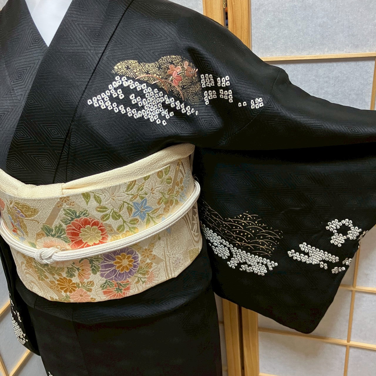 6453# Japanese Kimono Vintage Womens Silk Fabric Robe Kimono only sold Shibori