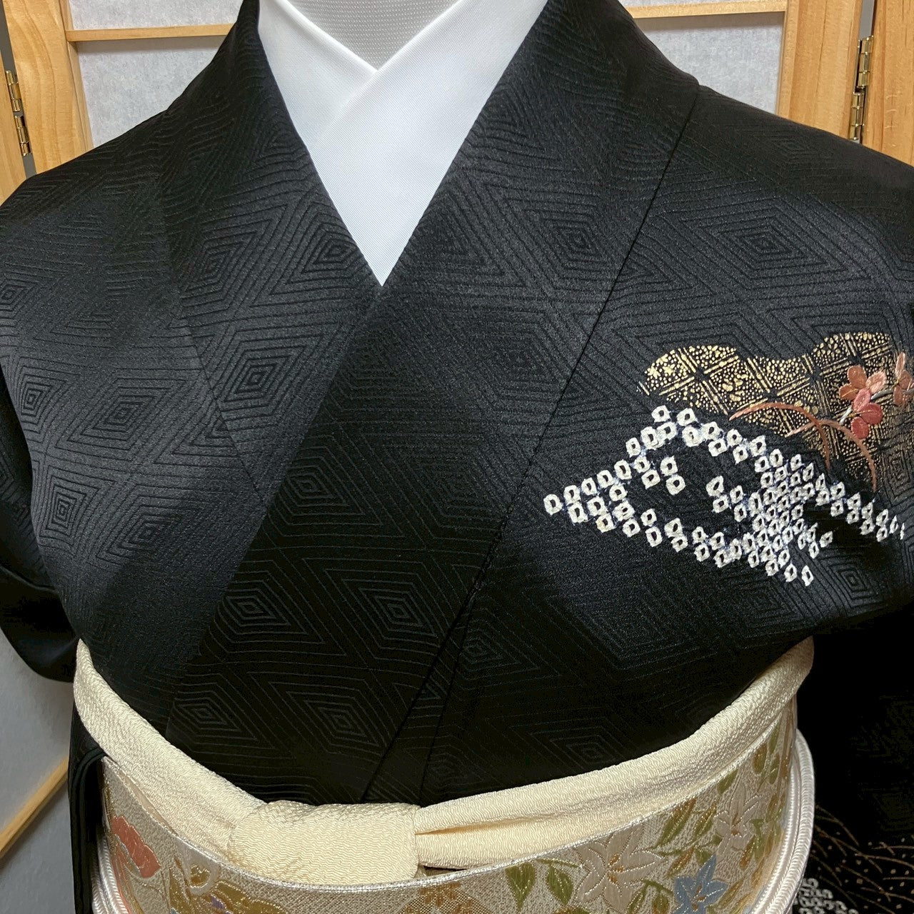 6453# Japanese Kimono Vintage Womens Silk Fabric Robe Kimono only sold Shibori