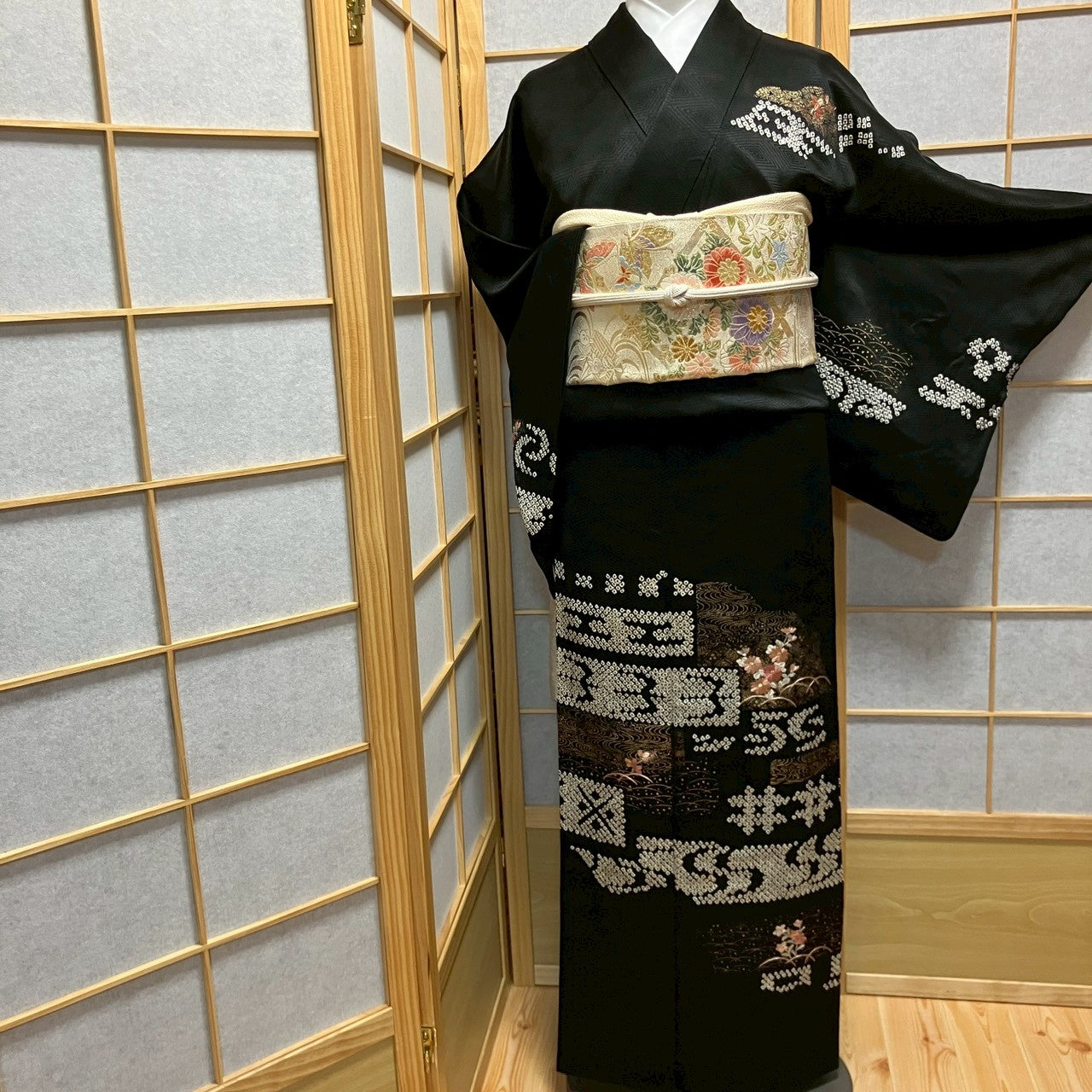 6453# Japanese Kimono Vintage Womens Silk Fabric Robe Kimono only sold Shibori