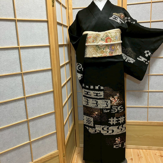 6453# Japanese Kimono Vintage Womens Silk Fabric Robe Kimono only sold Shibori