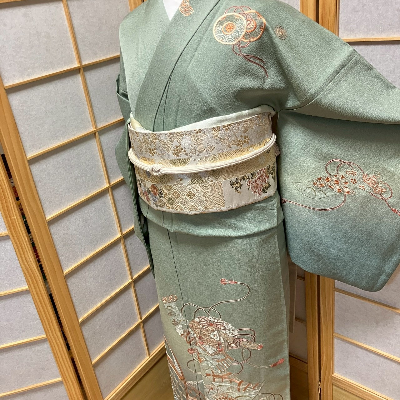 6458# Japanese Kimono Vintage Womens Silk Fabric Robe Kimono only sold Embroidery