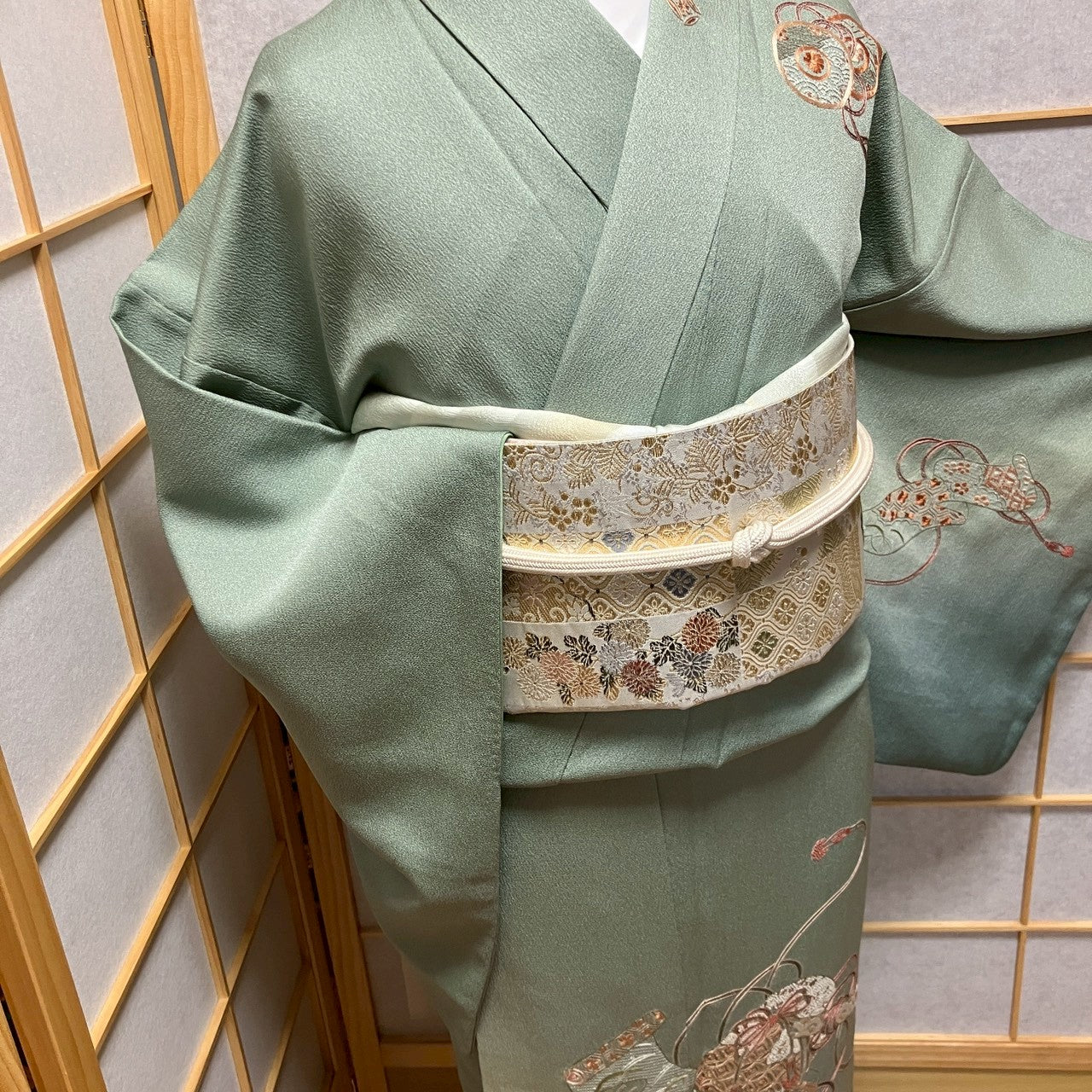 6458# Japanese Kimono Vintage Womens Silk Fabric Robe Kimono only sold Embroidery